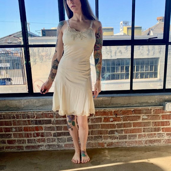 vintage Other - Vintage Lace Detailed Cream Satin Slip